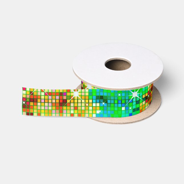 Bild eines farbenfrohen Disco-Glitzer Satinband (Spule)