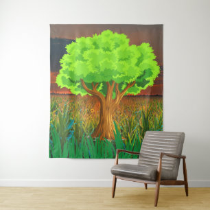 Bild eines Immergrünbaums - Kunstwerk - Waldbaum Wandteppich