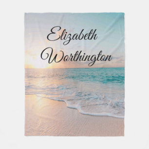 Bild eines Strandes bei Sonnenaufgang Fleecedecke