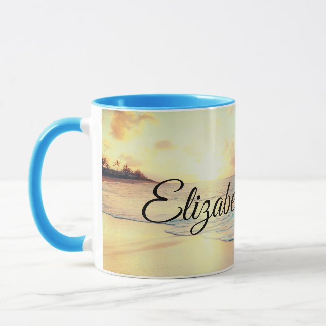Bild eines Strandes bei Sonnenaufgang Tasse (Links)