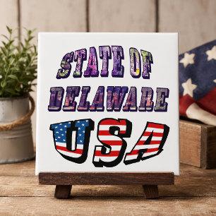 Bild vom Staat Delaware und Text der Flagge der US Fliese