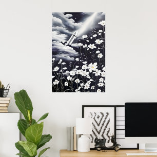 Bild von Blume und einer Rakete am Himmel Poster