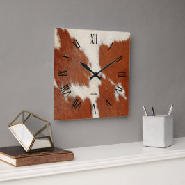 Bild von brauner und weißer Kuh Quadratische Wanduhr