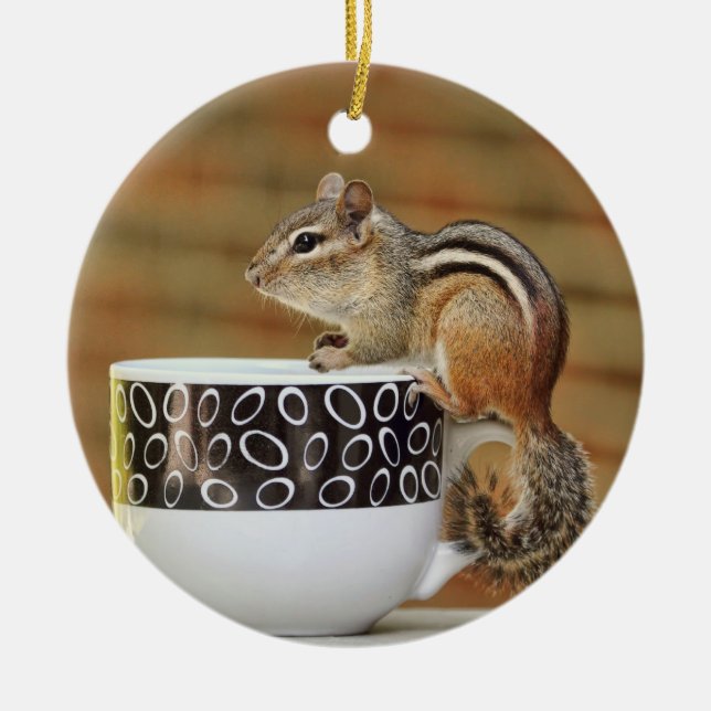 Bild von Chipmunk mit Latte Kaffeetasse Keramik Ornament (Vorne)