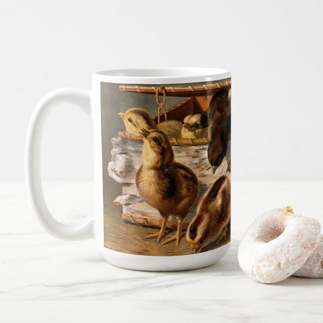 Bild von Landvögeln - Baby Chicks Kaffeetasse (Mit Donut)