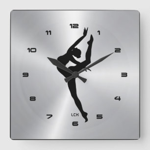 Bild von metallischem Silber mit Tänzer-Silhouette Quadratische Wanduhr