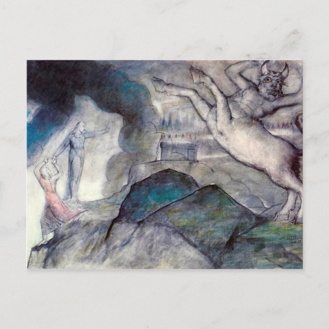 Bild von Minotaur zur Illustration von Inferno, Ca Postkarte (Vorderseite)