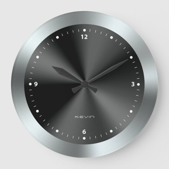Bild von Schwarz & Silber & Metallische Textur Große Wanduhr (Vorderseite)