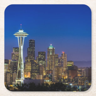 Bild von Seattle-Skylinen in Morgenstunden Rechteckiger Pappuntersetzer