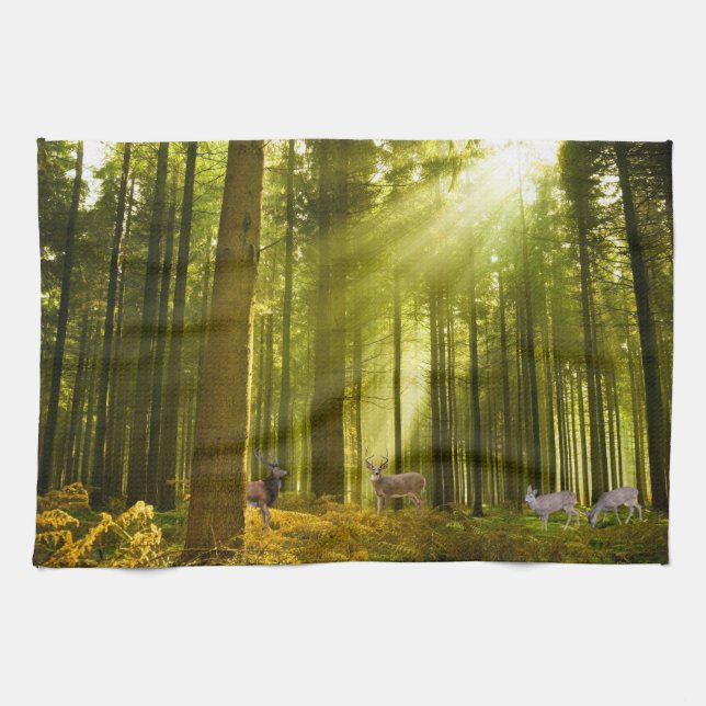 Bild von Wald und Hirsch für Teetuch Geschirrtuch (Horizontal)