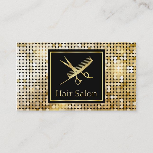Bilden Sie Künstler-Haar-Salon-Funky GoldGlitzer Visitenkarte (Vorderseite)
