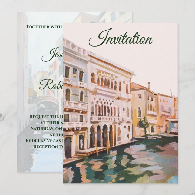 Bilder von der Hochzeit in Venedig, Italien Einladung (Vorne/Hinten)