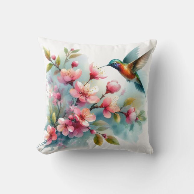Bilder von Floral/Frühjahr-Kolibris Kissen (Vorderseite)