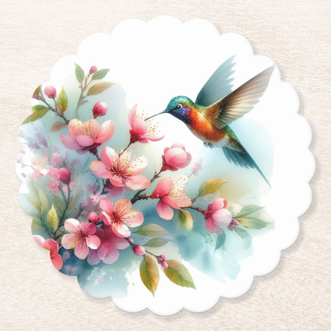 Bilder von Floral/Frühjahr-Kolibris Untersetzer (Vorderseite)