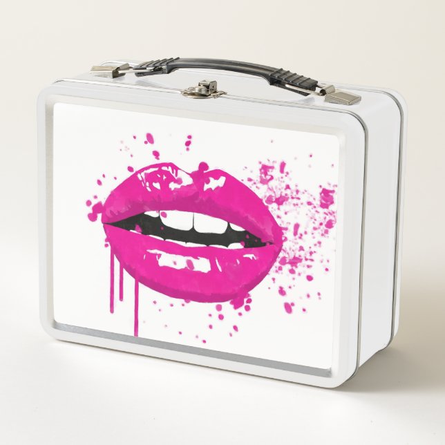 Bilder von Rosa Lippen Metall Brotdose (Vorderseite)