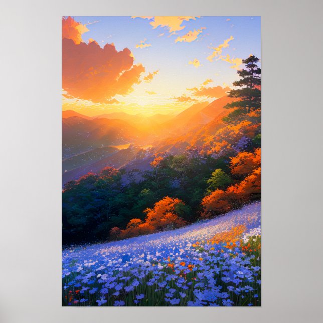 Bildfläche Vista eines waldbefluteten Tales Poster (Vorne)