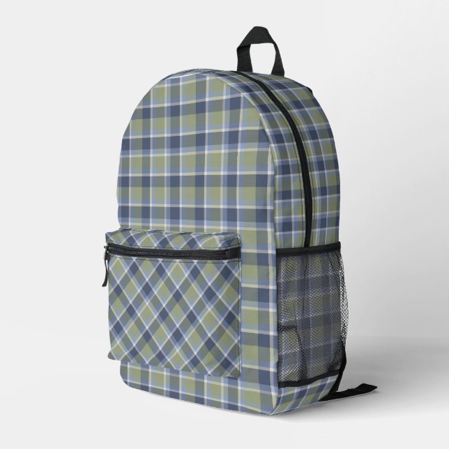 Bildgrün und Blau Kariertes Muster Bedruckter Rucksack (Rückseitige Ecke Rechts)