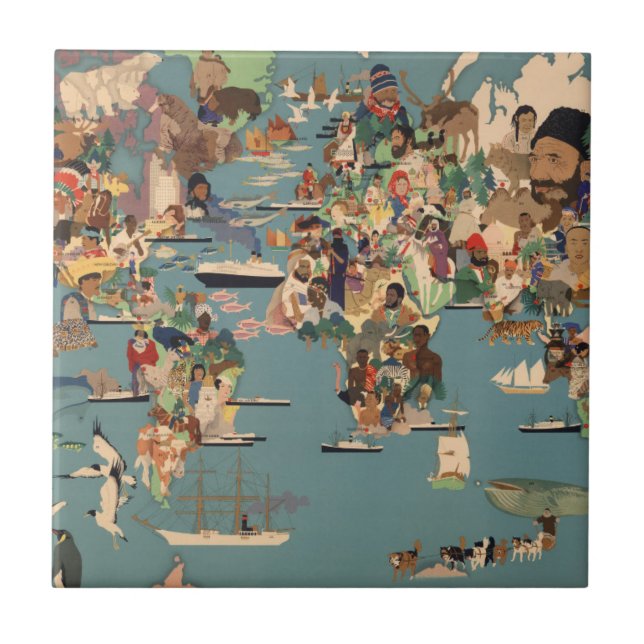 Bildhafte Karte der Welt Fliese (Vorderseite)