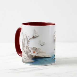 Bildhauerische Keramik mit Blumen und Schmetterlin Tasse