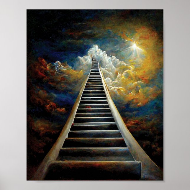 Bildhauertreppe von Religion und Nachleben zum Him Poster (Vorne)