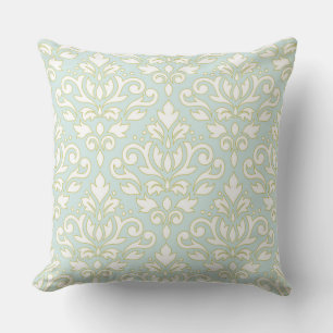 Bildlauf Damask Lg Ptn (Kontur) Wt Gld Lt Aquamari Kissen