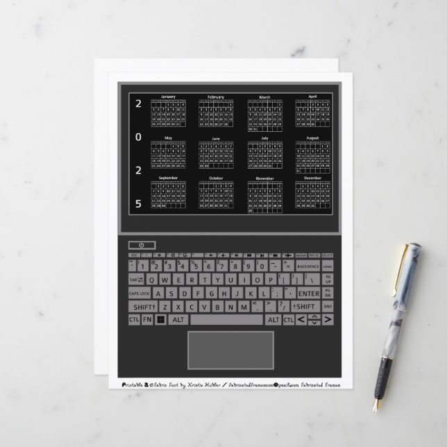 Bildschirm "Notebook und Tastatur 2025"-Kalender (Vorderseite/Rückseite Beispiel)