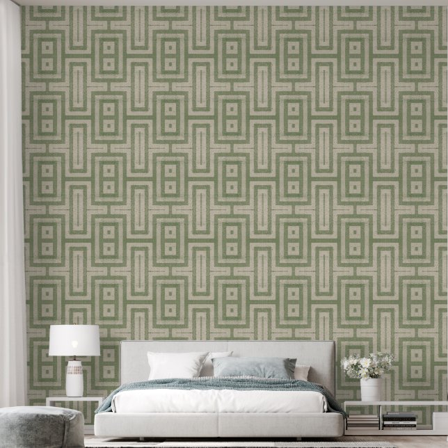 Bildschirmgrün und Beige MCM Modern Print Tapete (Schlafzimmer)