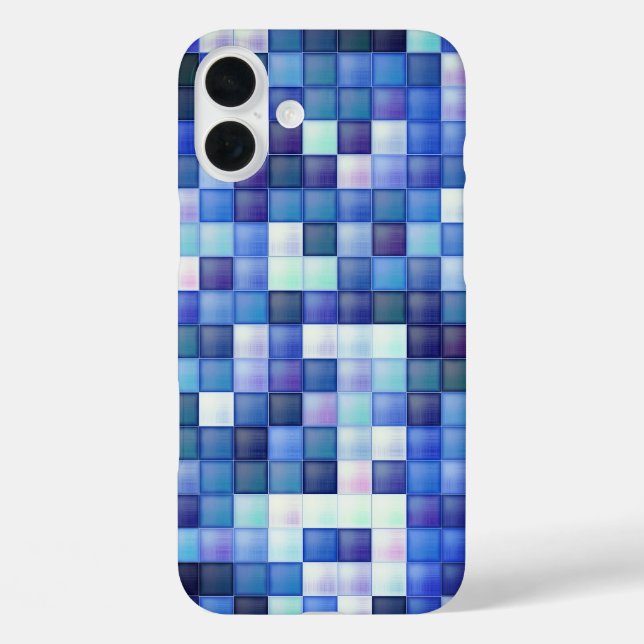 Bildspielpixel blaues Quadrat Muster iPhone 16 Plus Hülle (Rückseite)