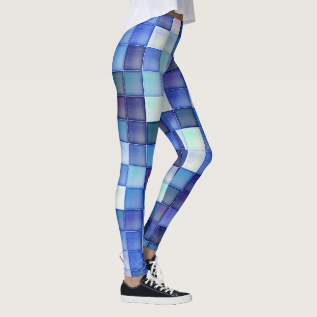Bildspielpixel blaues Quadrat Muster Leggings (Rechts)