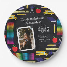 Bildung Abschluss Chalkboard Portrait Pappteller
