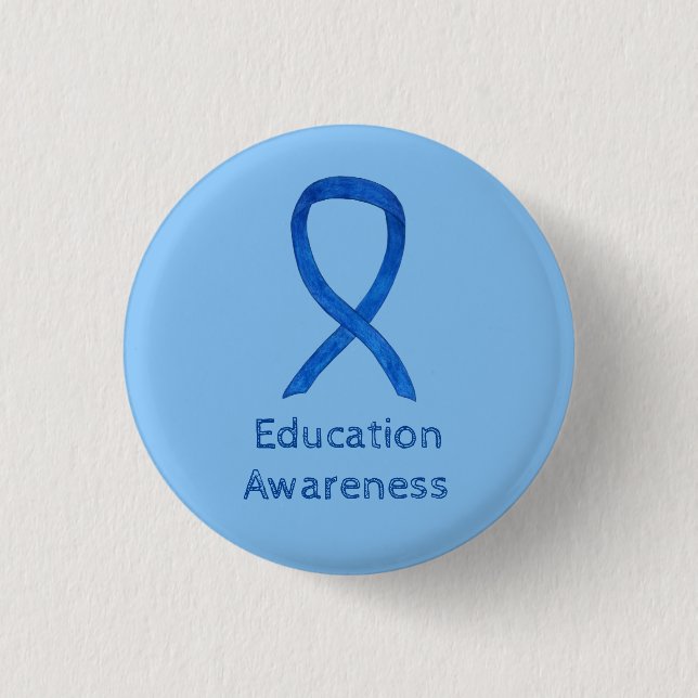 Bildung Blue Awareness Ribbon Art Custom Button (Vorderseite)