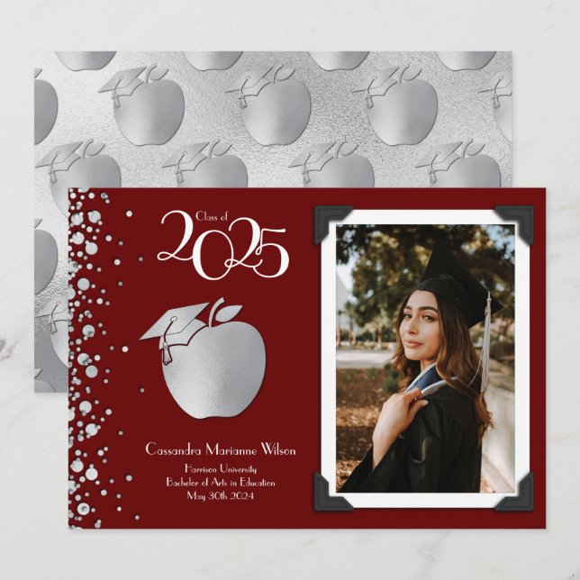 Bildung Lehrerin Silver Abschluss Ankündigung (Vorne/Hinten)