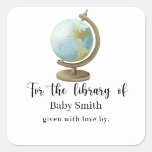 Bildungsglobus - Baby Shower Bibliothek Quadratischer Aufkleber
