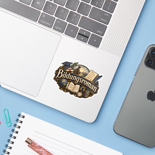 Bildungsroman Aufkleber (Laptop mit iPhone)