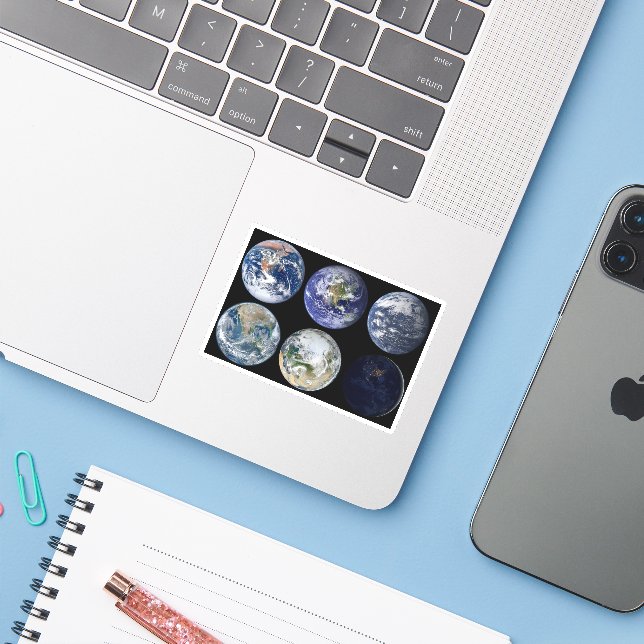 Bildvergleich der ikonischen Ansichten des Planete Aufkleber (Laptop mit iPhone)