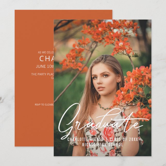 Bildvorlage Personalisiert gebrannt Orange Einladung (Vorne/Hinten)