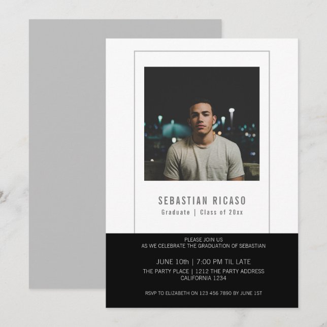 Bildvorlage Personalisiert Schwarz-weiß Einladung (Vorne/Hinten)