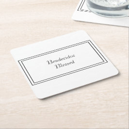 Bilingual Black & White Spanish Bendecido gesegnet Rechteckiger Pappuntersetzer