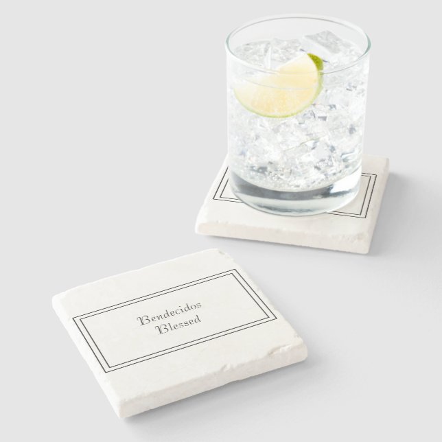 Bilingual Black & White Spanish Bendecido gesegnet Steinuntersetzer (Seitenansicht)