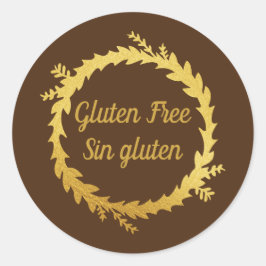 Bilingual Brown Golden Gluten Free Sin Gluten Runder Aufkleber