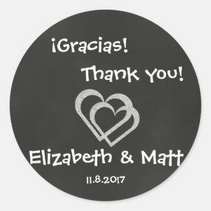 Bilingual Chalkboard Heart Wedding dank Sticker