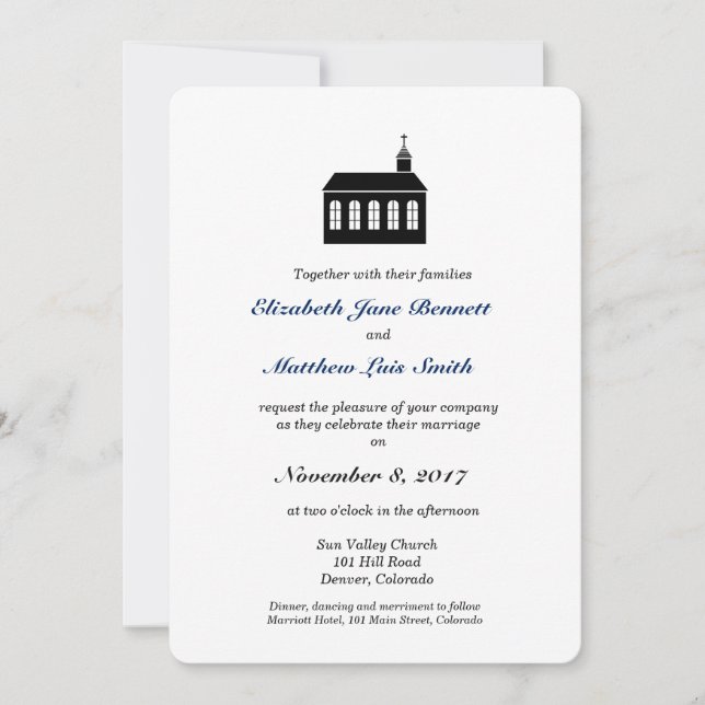 Bilingual Classic Kapelle Hochzeit Einladung (Vorderseite)