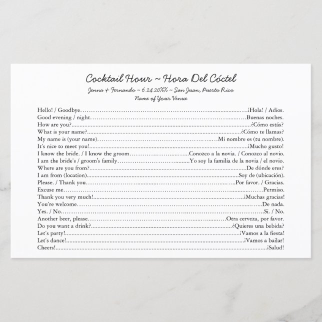 Bilingual Cocktail Hour Conversation Starter (Vorderseite)