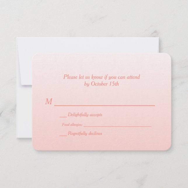 Bilingual Coral Ombre Wedding RSVP Karte (Vorderseite)