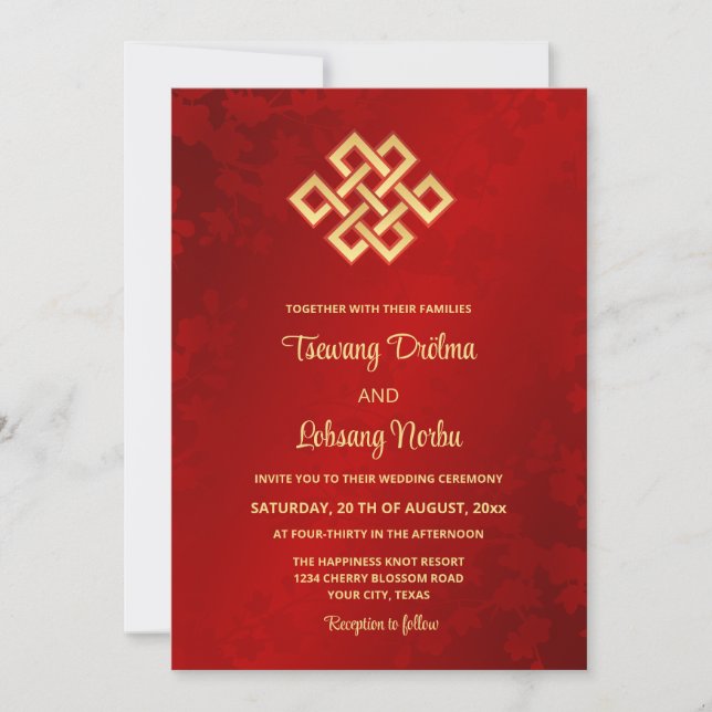 BILINGUAL Endless Knot | tibetische Hochzeit Einladung (Vorderseite)