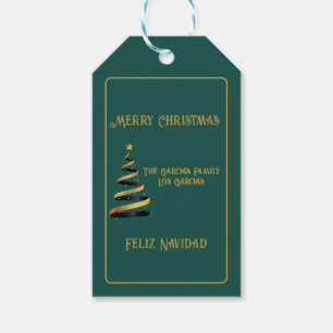 Bilingual Feliz Navidad Christmas Green Golden Geschenkanhänger