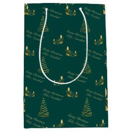 Bilingual Green and Golden Christmas Mittlere Geschenktüte