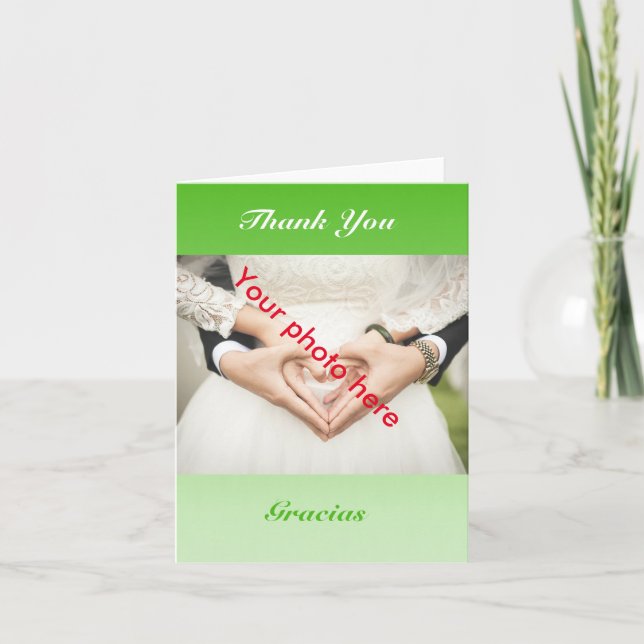 Bilingual Green Ombre Wedding Foto Danke Karte (Vorderseite)