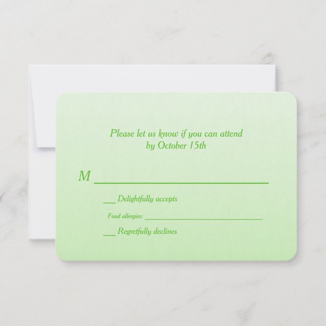 Bilingual Green Ombre Wedding RSVP Karte (Vorderseite)