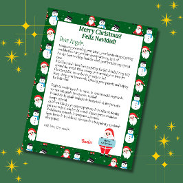 Bilingual Green Santa Letter für Kinder Spanisch